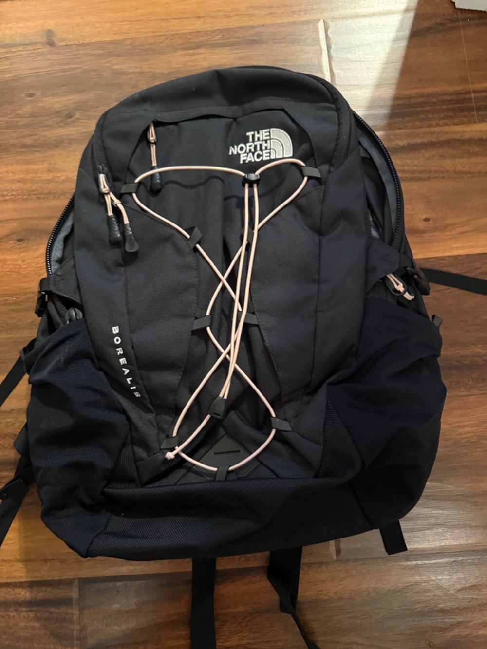 The North Face Black Backpack with Light Pink Bungee